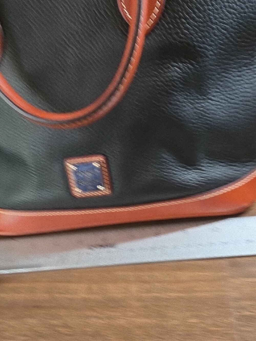 Dooney & Bourke Black with Brown Trim Pebble Leather Satchel - Picture 5 of 8